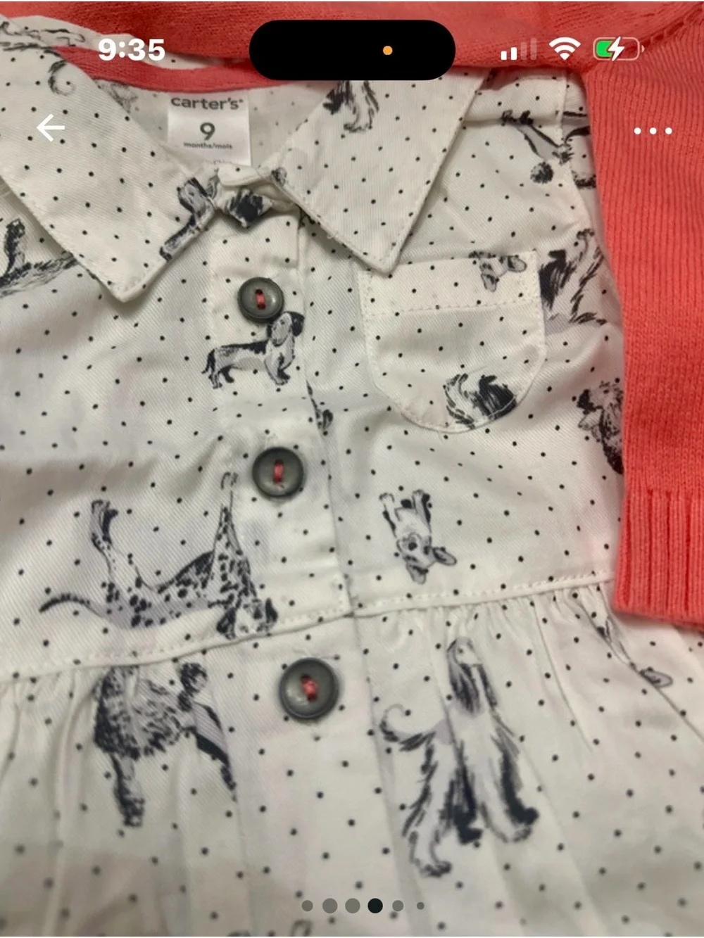 Carter's Coral Pink Cardigan with White Horse Print Dress and White Bloomers